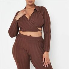 Missguided Plus Size Co Ord Rib Wrap Collared Knit Crop Top