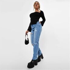 Missguided Ripped Straight Leg Jeans