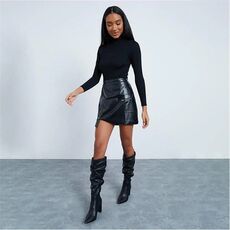 I Saw It First Faux Leather Zip Front Asymmetrical Mini Skirt