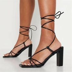 I Saw It First Knotted Lace Up Mid Heeled Sandals
