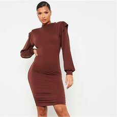 I Saw It First Shoulder Pad Long Sleeve Bodycon Dress