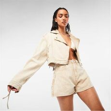 Missguided Co Ord Lace Up Sleeve Cropped Denim Jacket