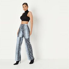 Missguided Faux Leather Snake Print Wide Leg Trousers