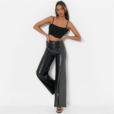 I Saw It First Faux Leather Woven Block Wide Leg Trousers