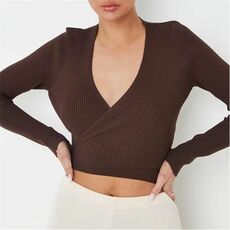 Missguided Petite Rib Wrap Knit Crop Top