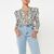 Missguided Floral Print Tie Front Puff Sleeve Peplum Top