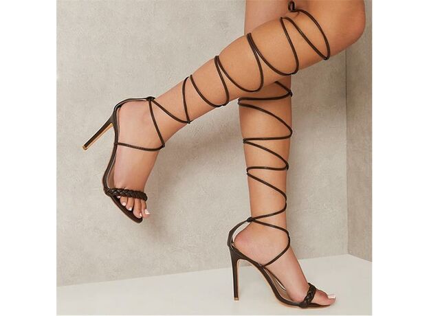 I Saw It First Plaited Strap Knee High Lace Up Heeled Sandals