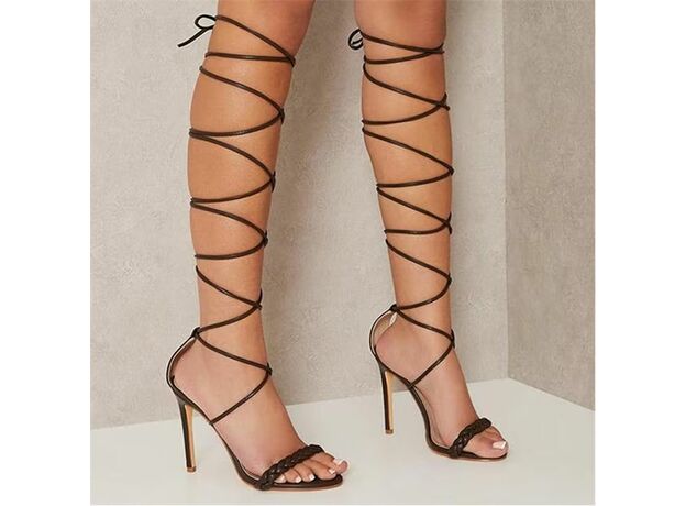 I Saw It First Plaited Strap Knee High Lace Up Heeled Sandals_0