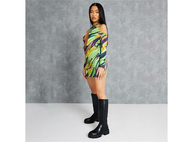 I Saw It First Petite Printed Wrap Over Halterneck Long Sleeve Mini Dress_1