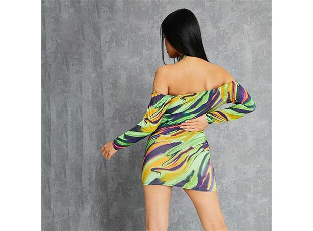 I Saw It First Petite Printed Wrap Over Halterneck Long Sleeve Mini Dress_2