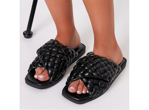 I Saw It First Plaited Padded Upper Square Toe Cross Over Flat Sandals_1