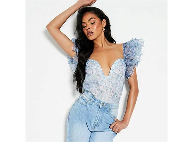 I Saw It First Floral Mesh Frill Sleeve Bodysuit_0