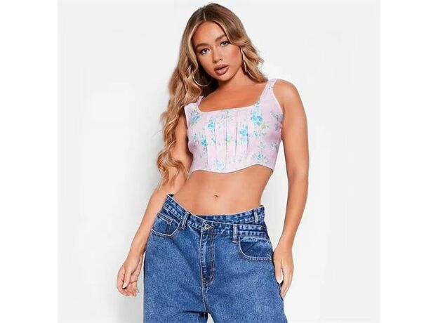 I Saw It First Bengaline Seam Detail Square Neck Crop Top