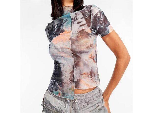 Missguided Printed Asymmetric Exposed Seam Sheer Mesh T Shirt_2
