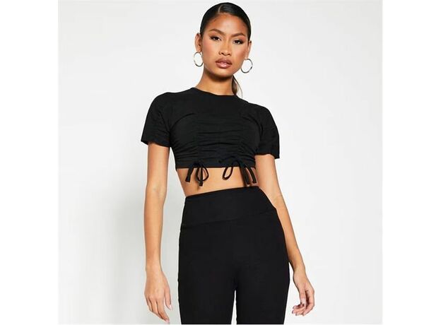 I Saw It First Cotton Ruched High Neck Crop Top_2
