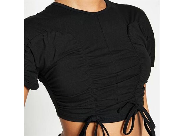 I Saw It First Cotton Ruched High Neck Crop Top_3
