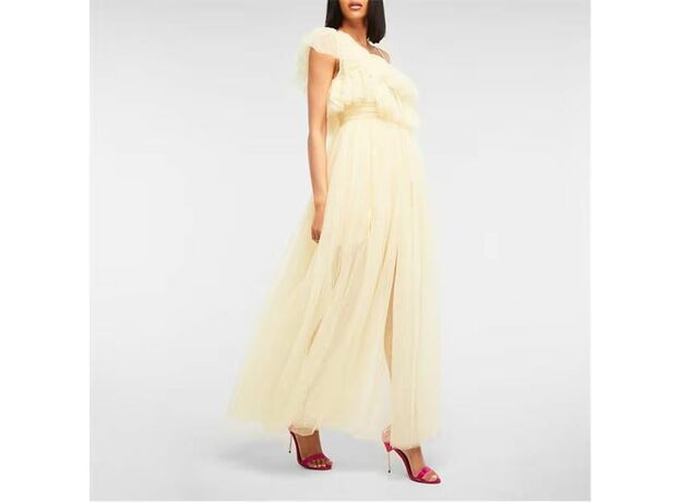 Missguided Tulle Tiered Asymmetric Shoulder Ruffle Maxi Dress_1