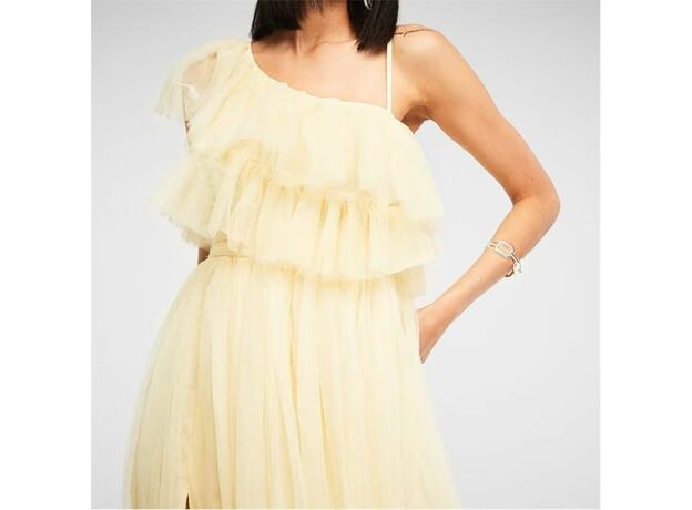 Missguided Tulle Tiered Asymmetric Shoulder Ruffle Maxi Dress_2