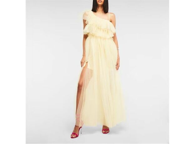 Missguided Tulle Tiered Asymmetric Shoulder Ruffle Maxi Dress