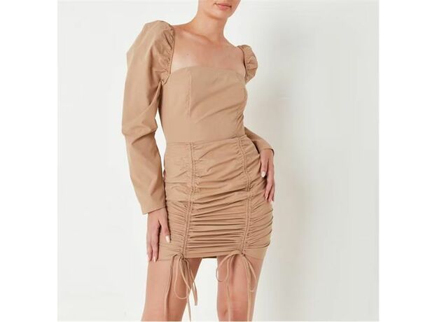 Missguided Ruched Front Puff Sleeve Mini Dress