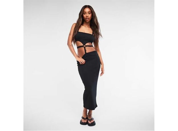 Missguided Rib Strappy Ring Cut Out Midi Dress