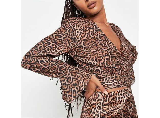 Missguided Leopard Print Satin Wrap Front Top_1