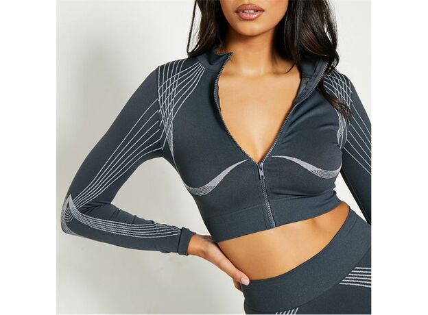 I Saw It First Seamless Sculpt Detail Zip Front Long Sleeve Active Top_3