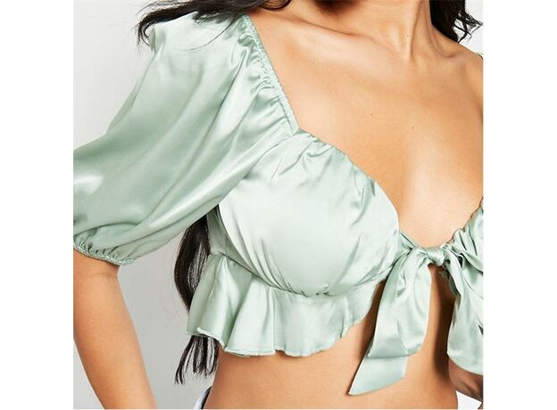 I Saw It First Satin Tie Front Puff Sleeve Crop Blouse_3