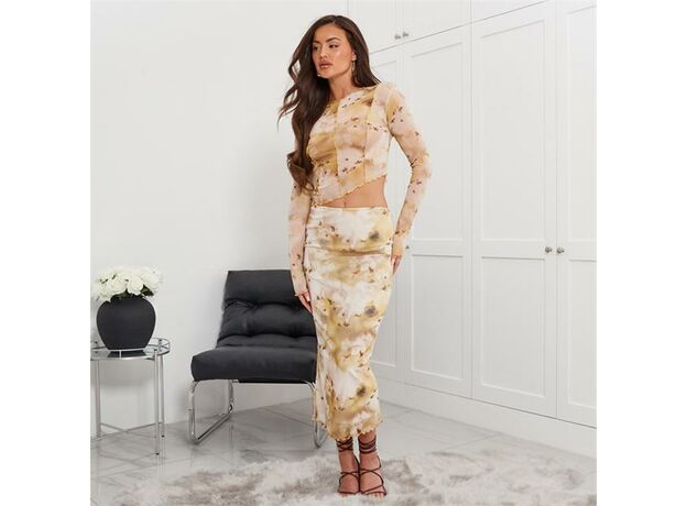 I Saw It First Floral Print Mesh Midaxi Skirt Co-Ord