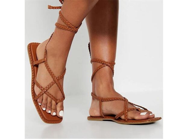 I Saw It First Plaited Lace Up Strappy Sandals