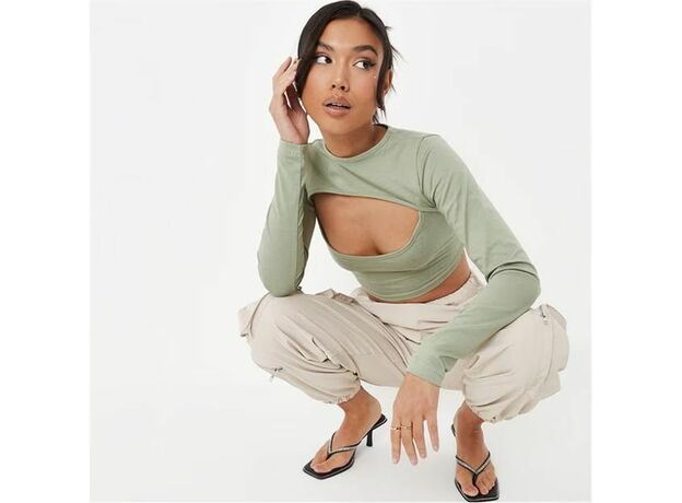 Missguided Cut Out Long Sleeve Crop Top