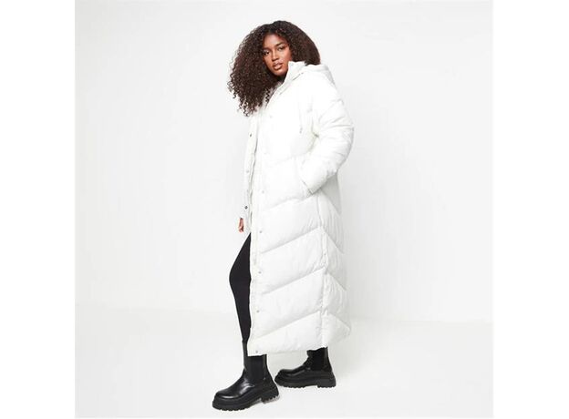 Missguided Recycled Longline Chevron Puffer Coat