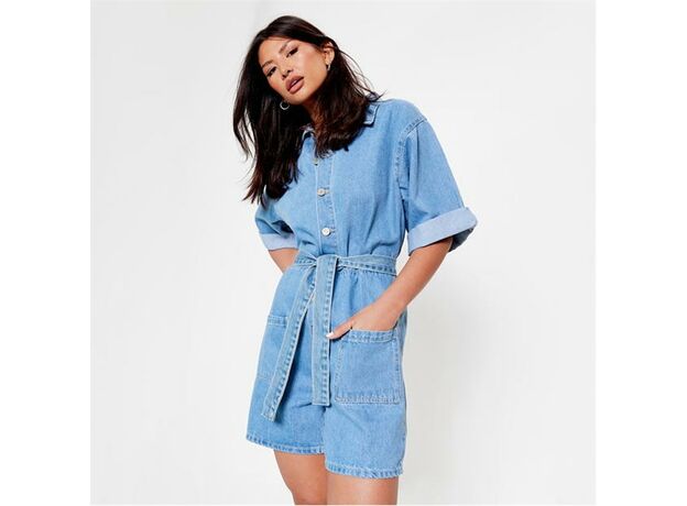 I Saw It First Button Front Belted Denim Playsuit_2