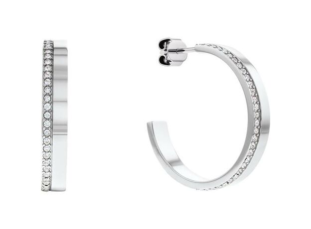 Calvin Klein Ladies Calvin Klein polished stainless steel crystal  hoop earrings