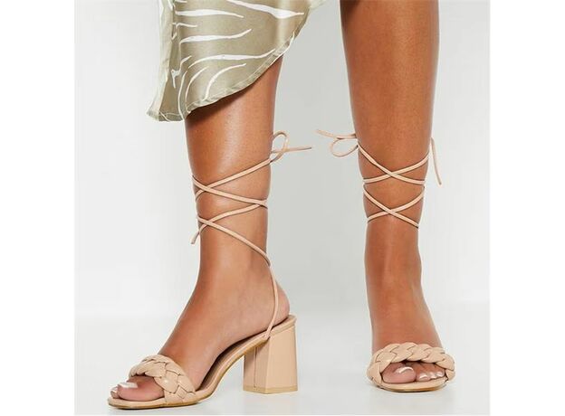 I Saw It First Plaited Puffy Front Lace Up Mid Heel Sandals