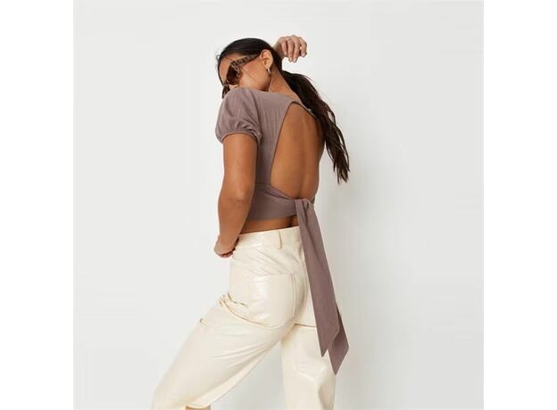 Missguided Puff Sleeve Open Tie Back Crop Top_1