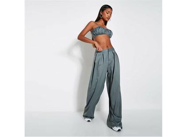 I Saw It First Pinstripe Pleated Wide Leg Trousers