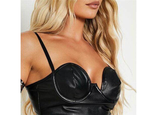 I Saw It First Faux Leather Underwired Lingerie Corset Bra_3