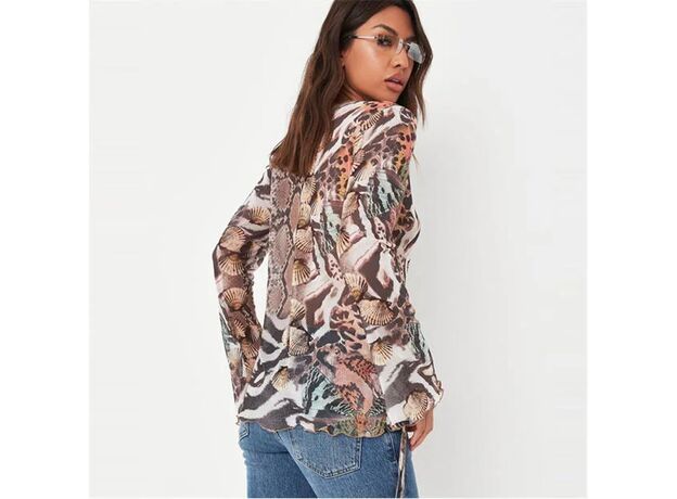 Missguided Printed Tie Front Mesh Shirt_2