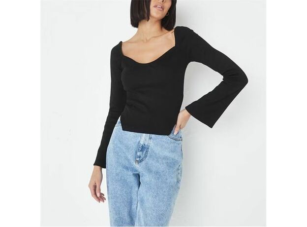Missguided Flared Sleeve Structured Rib Top