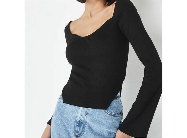 Missguided Flared Sleeve Structured Rib Top_1
