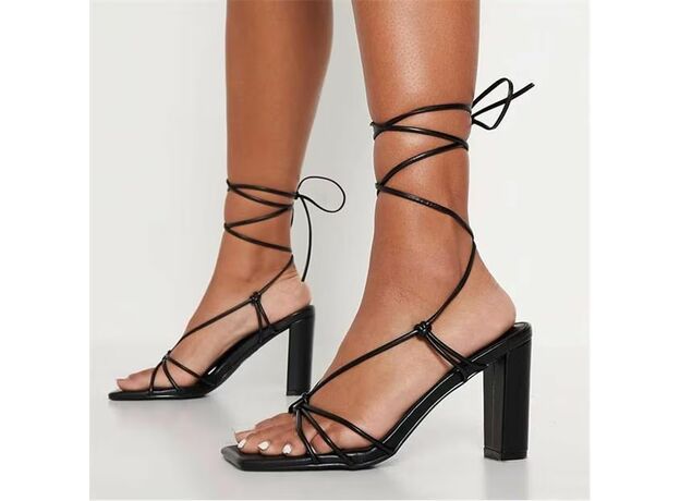 I Saw It First Knotted Lace Up Mid Heeled Sandals