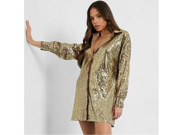 I Saw It First Sequin Oversized Shirt Dress_0