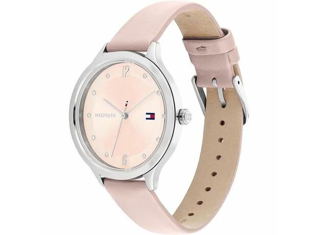 Tommy Hilfiger Ladies Sunray Dial Pink Leather Strap Watch