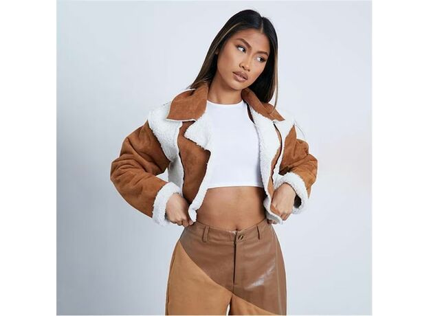 I Saw It First Super Cropped Shearling Faux Suede Aviator Jacket_0