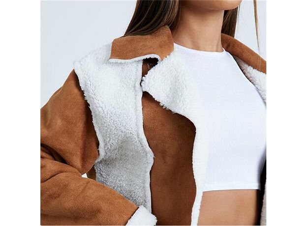 I Saw It First Super Cropped Shearling Faux Suede Aviator Jacket_3